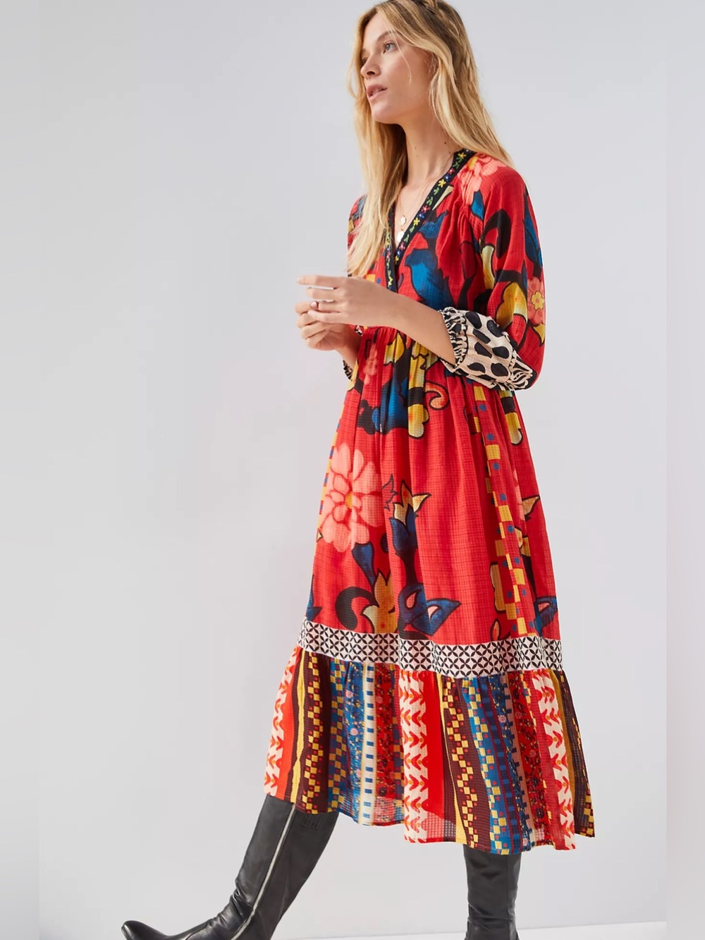 NWT Anthropologie Verb Cayenne Maxi Dress Floral Abstract Geometric Patchwork 8 - Picture 3 of 4